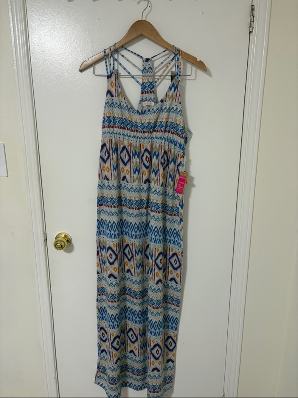 Ardene Cream Maxi Dress with Blue and Orange Geometric Print